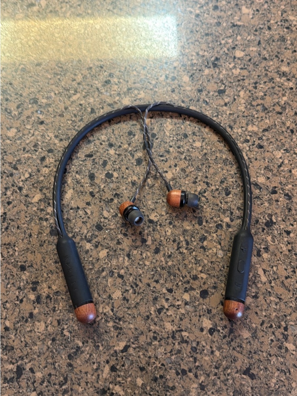 Wireless Neckband Earbuds with Wooden Accents - Black